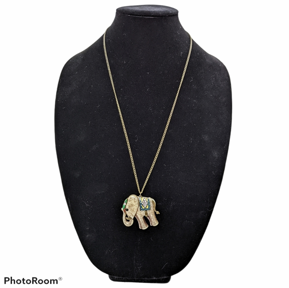 Necklace Long Elephant Pendant Ivory Bronze Chain
